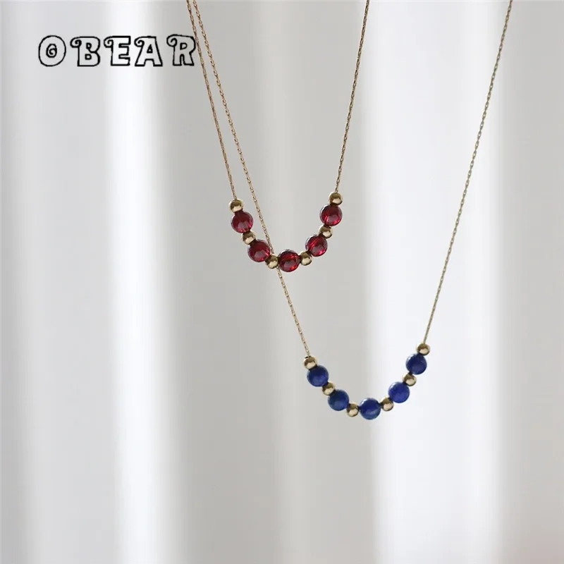 

Natural Wine Red Garnet Lapis Lazuli Gemstone Necklace for Women Temperament Stainless Steel 18k Gold Plated Jewelry