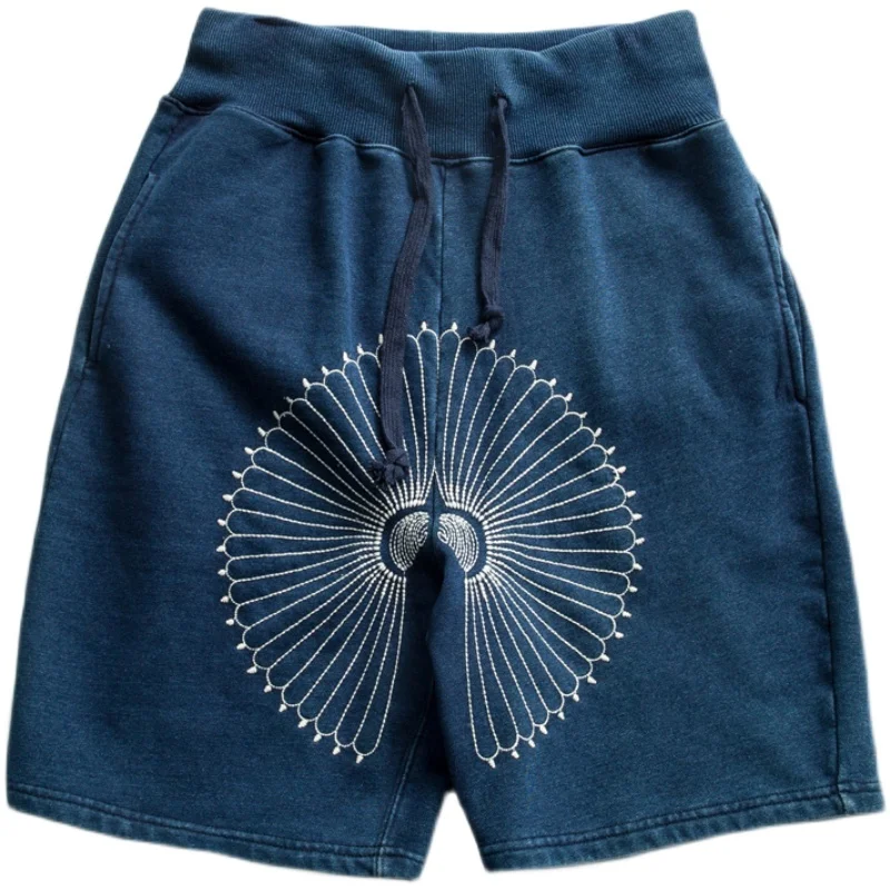 Japanese Men's Blue Dyed Embroidered Chrysanthemum Shorts Elastic Waist Men's Casual Loose Cotton Short Pants In Summer
Japanese Men's Blue Dyed Embroidered Chrysanthemum Shorts Elastic Waist Men's Casual Loose Cotton Short Pants In Summer
