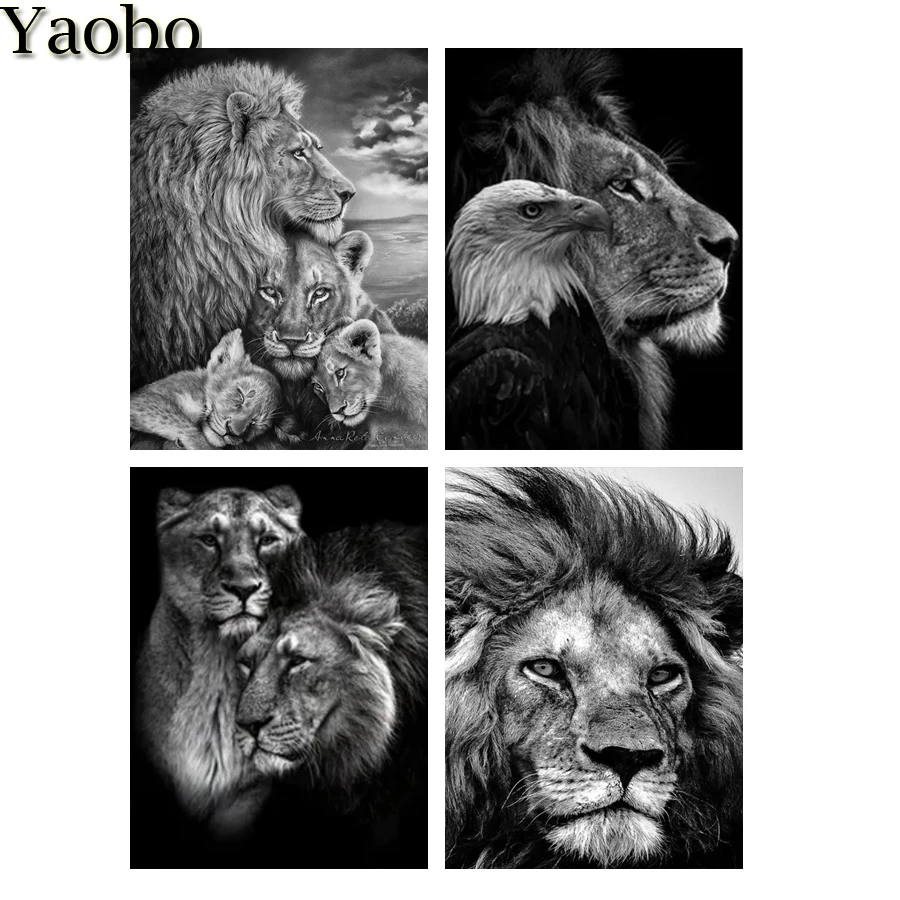 

Алмазная 5D картина «сделай сам», семейство африканских Львов, черно-белая Алмазная Вышивка крестиком, мозаика, животное, картина, декор