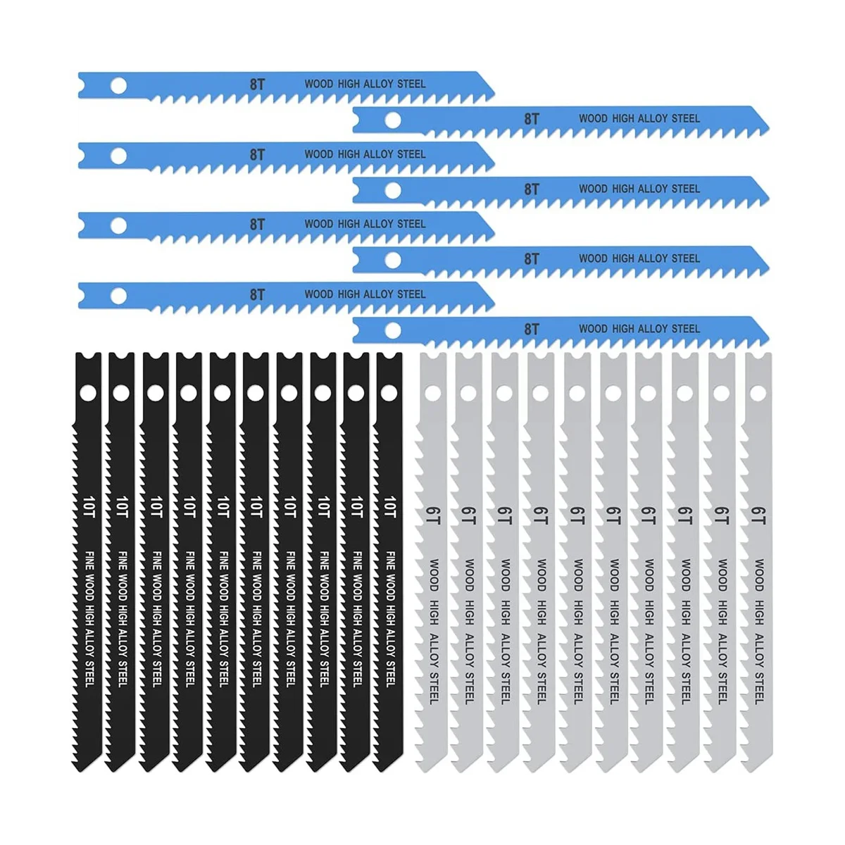 Jig Saw Blade Set 6T 8T 10T High Carbon Steel Saw Blades with U- Sharp Fast Cut Blade Woodworking Tool
Jig Saw Blade Set 6T 8T 10T High Carbon Steel Saw Blades with U- Sharp Fast Cut Blade Woodworking Tool