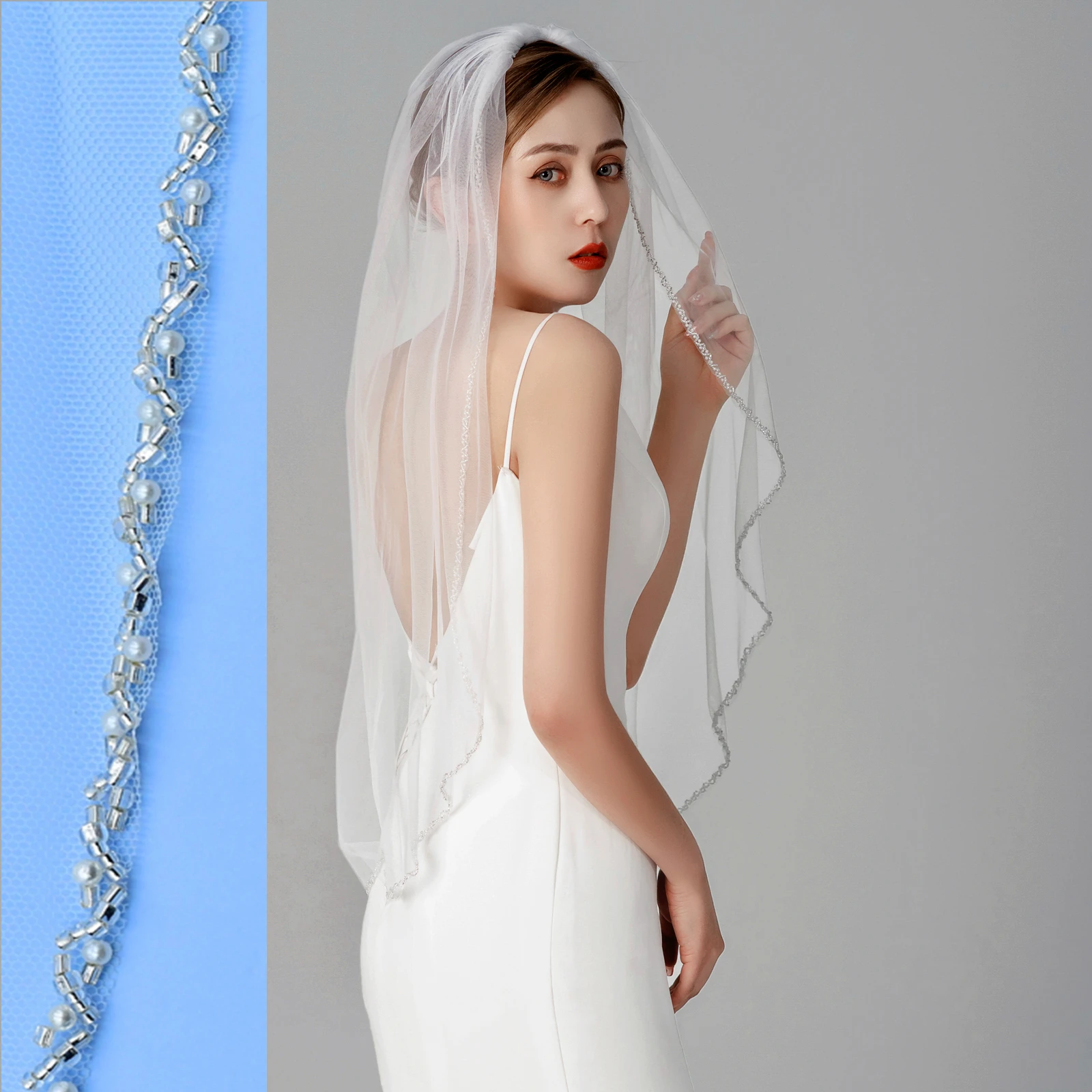 Bridal Veil Crystal Beaded Bead Edge Short Veil with Comb Simple Layer Bridal Veil with Rhinestones Clear Crystal
Bridal Veil Crystal Beaded Bead Edge Short Veil with Comb Simple Layer Bridal Veil with Rhinestones Clear Crystal