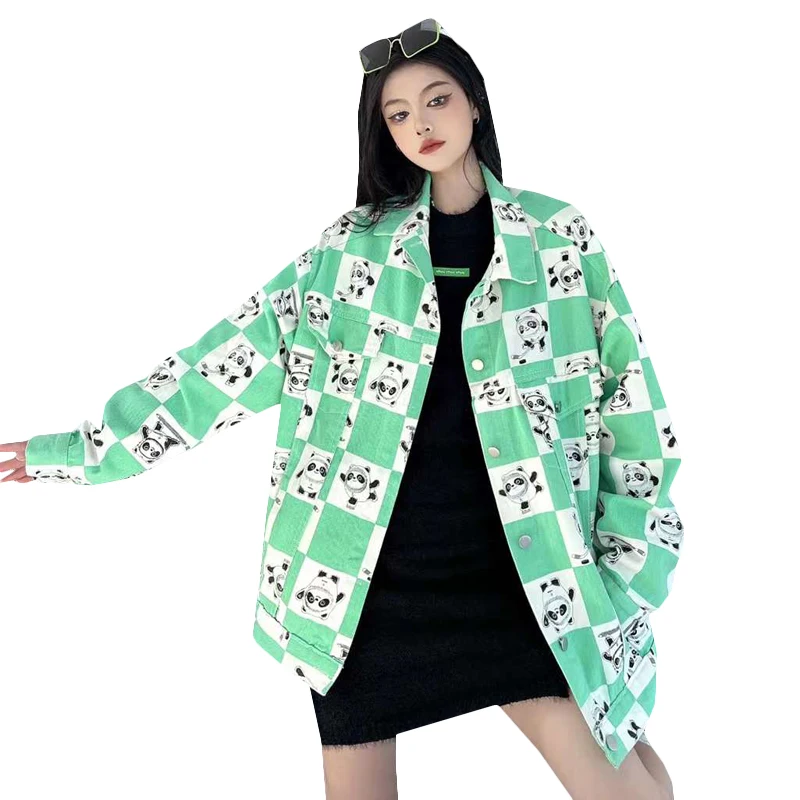 New Denim Jacket Women's Men's Chinoiserie Mascot Print Coats Loose Straight Single Breasted Checkerboard Colorblock Jacket
New Denim Jacket Women's Men's Chinoiserie Mascot Print Coats Loose Straight Single Breasted Checkerboard Colorblock Jacket