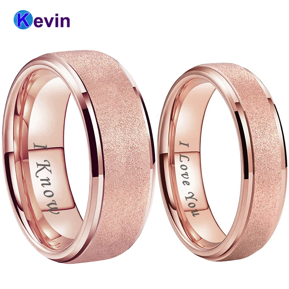 

8 мм 6 мм крутое мужское женское мужское кольцо из розового золота вольфрама обручальное кольцо с пескоструйной отделкой я люблю вас я знаю г...