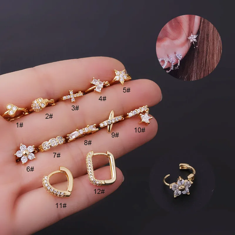 New 1Piece Zircon Flower Heart Cross Hoop Huigge Earrings for Women Fashion Cartilage Earrings Helix Lobe Ear Piercing Jewelry
New 1Piece Zircon Flower Heart Cross Hoop Huigge Earrings for Women Fashion Cartilage Earrings Helix Lobe Ear Piercing Jewelry