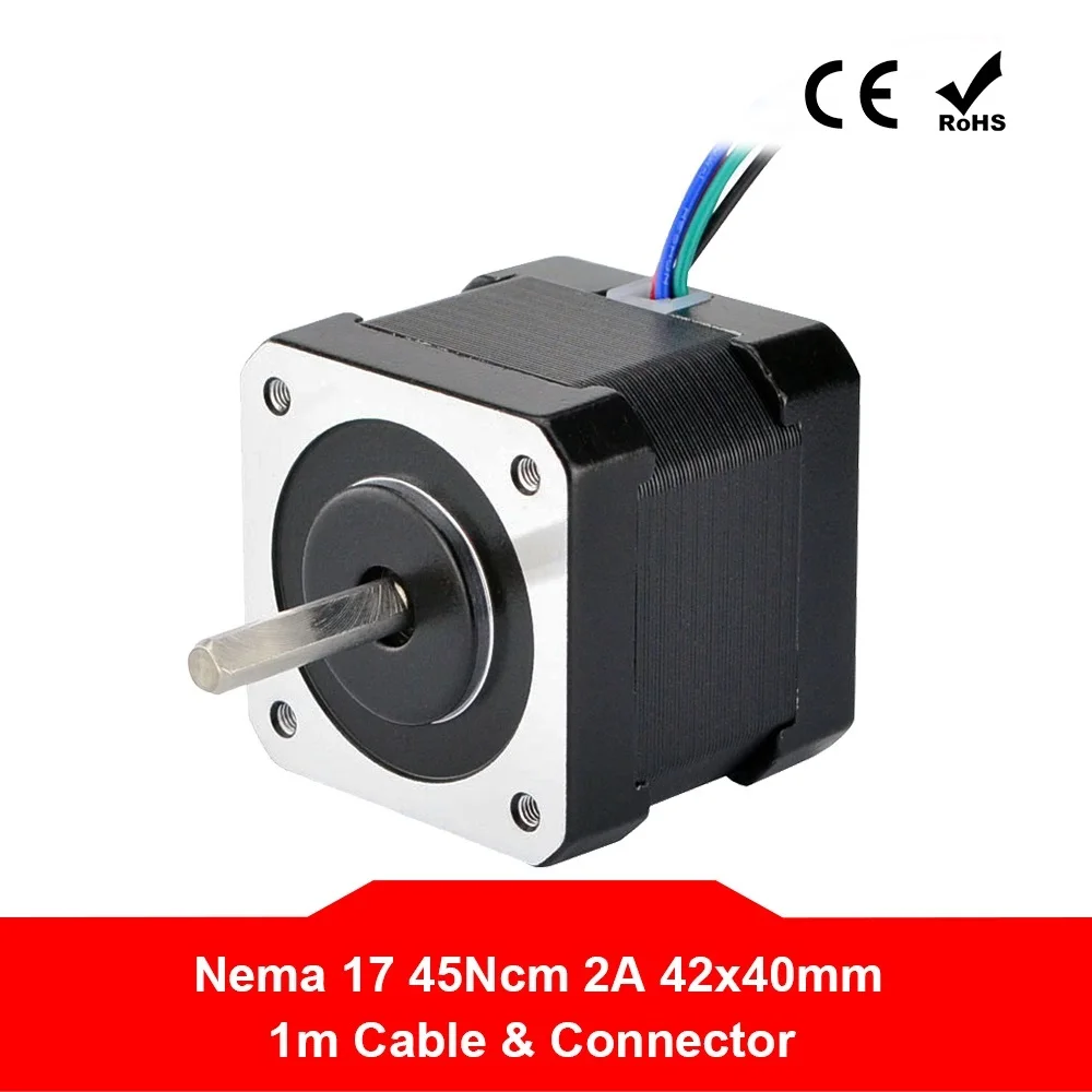 Nema 17 Stepper Motor 40mm Nema17 Bipolar Stepping Motor 2A 45Ncm 1m Cable( 17HS16-2004S1) 4-lead for 3D Printer CNC Robot
Nema 17 Stepper Motor 40mm Nema17 Bipolar Stepping Motor 2A 45Ncm 1m Cable( 17HS16-2004S1) 4-lead for 3D Printer CNC Robot