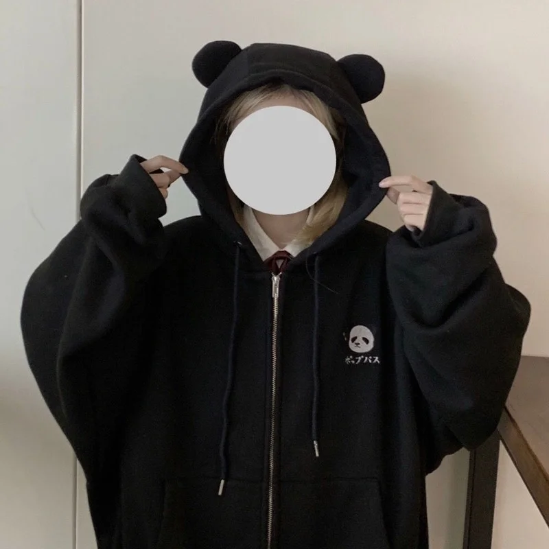 Kawaii Panda Ear Zip Up Hoodie Black Harajuku Zipper Sweatshirts Girls Long Sleeve Korean Fashion Women Cute Autumn Coats black
Kawaii Panda Ear Zip Up Hoodie Black Harajuku Zipper Sweatshirts Girls Long Sleeve Korean Fashion Women Cute Autumn Coats black