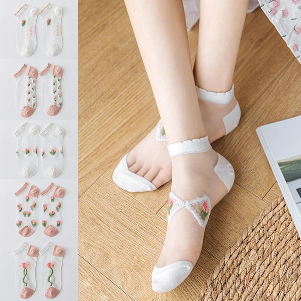 1 Pair Breathable Ultra Thin Socks Summer Women Transparent Lace Silk Crystal Flower Girls Elastic Short Socks Female Socks
1 Pair Breathable Ultra Thin Socks Summer Women Transparent Lace Silk Crystal Flower Girls Elastic Short Socks Female Socks