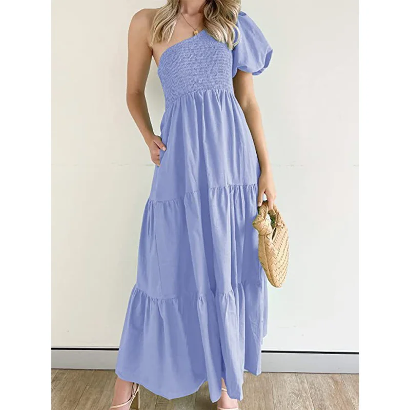 New Women's Spring Summer Dress One Shoulder Bubble Sleeve Bohemian Solid Color Elegant Fashion Party Wear Layered Beach Skirt
New Women's Spring Summer Dress One Shoulder Bubble Sleeve Bohemian Solid Color Elegant Fashion Party Wear Layered Beach Skirt