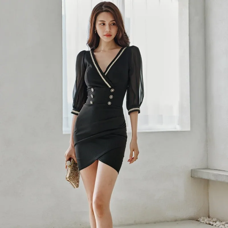 V-neck, buttocks and bottom patchwork dress, new style elegant and slim sexy dress
V-neck, buttocks and bottom patchwork dress, new style elegant and slim sexy dress