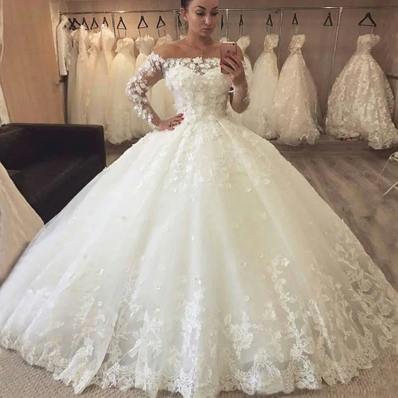 Vestido De Noiva Romantic Flowers Lace Ball Gown Wedding Dresses Long Sleeves Off Shoulder Bridal Gowns robe mariee
Vestido De Noiva Romantic Flowers Lace Ball Gown Wedding Dresses Long Sleeves Off Shoulder Bridal Gowns robe mariee