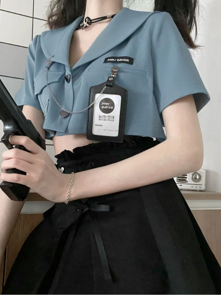 2023 Summer Y2k Aesthetic Blusas Peter Pan Collar Pockets Patchwork Women Blouse Slim Short Sleeve Harajuku Solid Casual Tops
2023 Summer Y2k Aesthetic Blusas Peter Pan Collar Pockets Patchwork Women Blouse Slim Short Sleeve Harajuku Solid Casual Tops