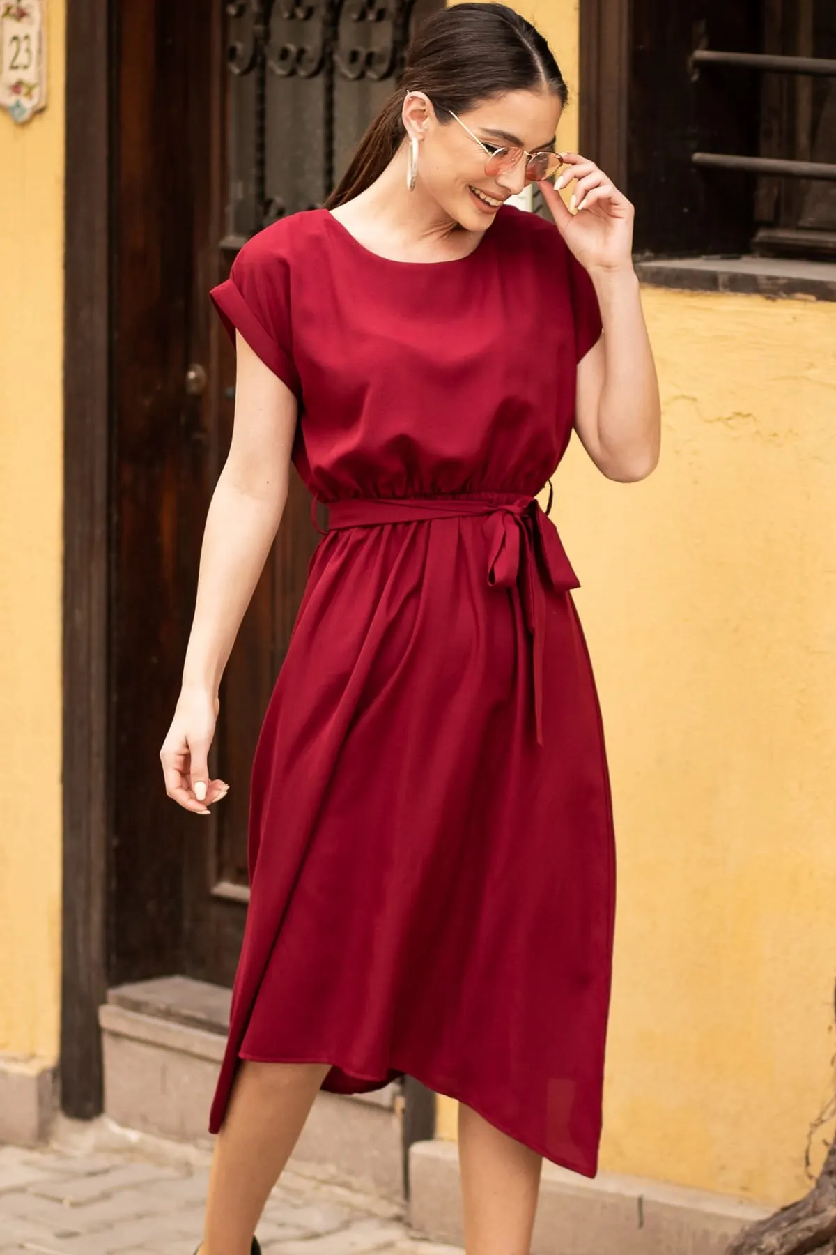 Women's Dress Claret Red Round Neck Tie Waist Elegant Fashion Casual Casual Comfortable Short Sleeve Summer Boho Beach Dress
Women's Dress Claret Red Round Neck Tie Waist Elegant Fashion Casual Casual Comfortable Short Sleeve Summer Boho Beach Dress