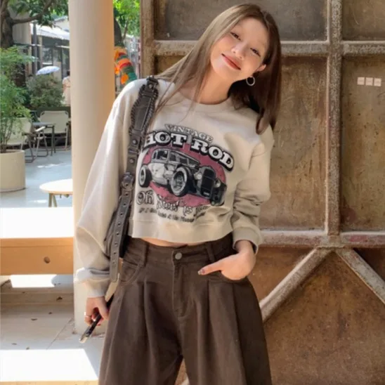 Женская уличная Толстовка Hsa, короткие пуловеры с буквенным принтом, винтажные корейский стиль, лоскутные, свободные повседневные толстовки с принтом машины, топы
Женская уличная Толстовка Hsa, короткие пуловеры с буквенным принтом, винтажные корейский стиль, лоскутные, свободные повседневные толстовки с принтом машины, топы