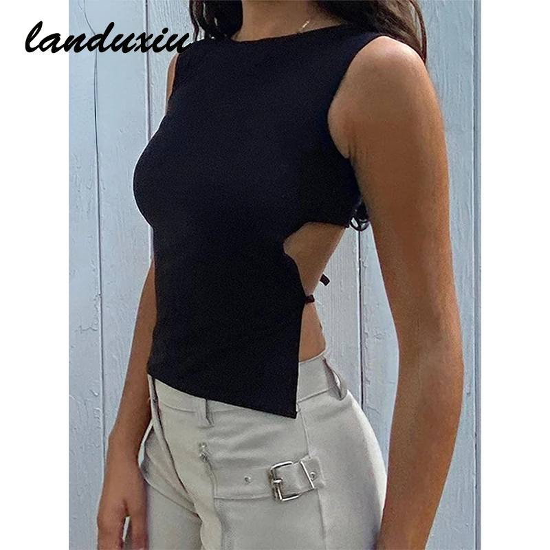 Top Women Y2K Lace Up Backless Tank Top Solid Knitted T-shirts Tops Sexy Crop Top Night Club Outfits Basic Tanks 2022 Streetwear
Top Women Y2K Lace Up Backless Tank Top Solid Knitted T-shirts Tops Sexy Crop Top Night Club Outfits Basic Tanks 2022 Streetwear