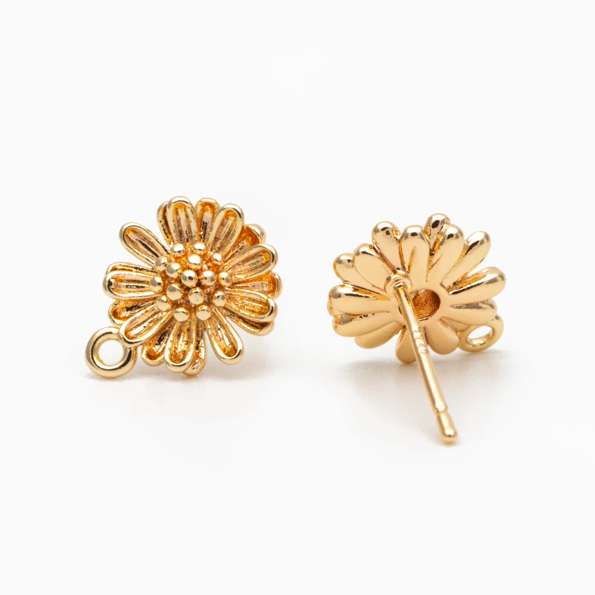 

10pcs Gold Flower Ear Posts 12x9mm, Gold Plated Brass Stud Earrings, DIY Ear Findings (GB-3959)