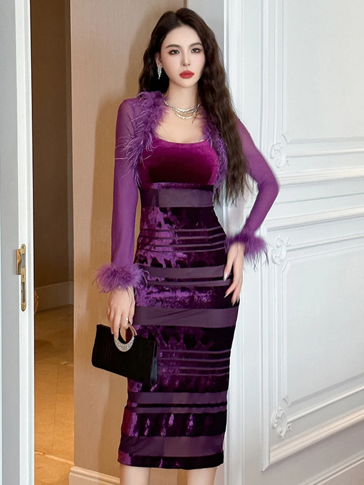 New Luxury Fur Collar Stitching Fake 2-Piece Christmas Evening Long Dresses Mujer Women Skinny Vestidos Fashion Ladies Robe Prom
New Luxury Fur Collar Stitching Fake 2-Piece Christmas Evening Long Dresses Mujer Women Skinny Vestidos Fashion Ladies Robe Prom