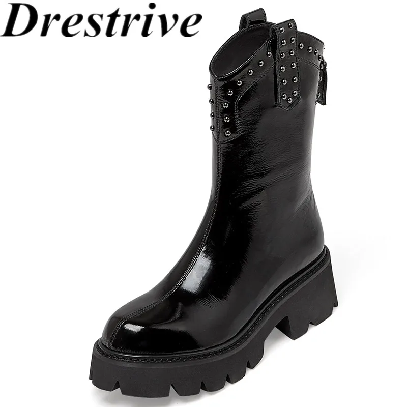 Drestrive Patent Leather Knight Boots Platform Round Toe Zip Big Size 43 Rivets Women's Winter Shoes Mid Calf Thick Heels
Drestrive Patent Leather Knight Boots Platform Round Toe Zip Big Size 43 Rivets Women's Winter Shoes Mid Calf Thick Heels