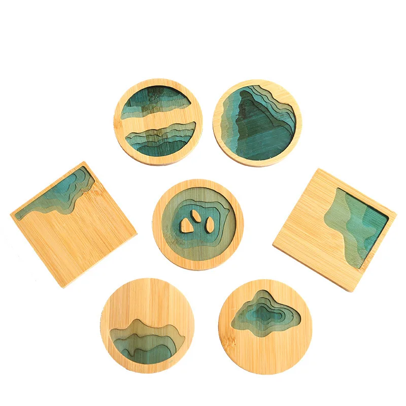 

Bamboo Coaster 6pcs Set Drink Coasters Creative Insulation Pad Chinese Style Tea Set