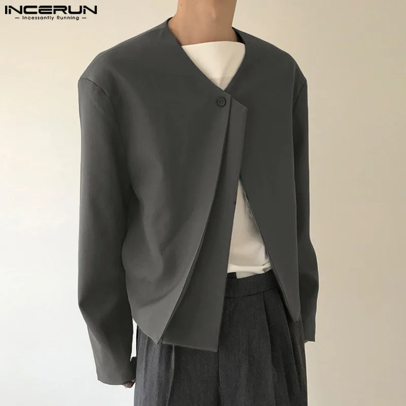 Korean Style Men's Solid Single-button Collarless Blazer Fashion All-match Short Long-sleeved Suit Coat S-5XL INCERUN Tops 2023
Korean Style Men's Solid Single-button Collarless Blazer Fashion All-match Short Long-sleeved Suit Coat S-5XL INCERUN Tops 2023