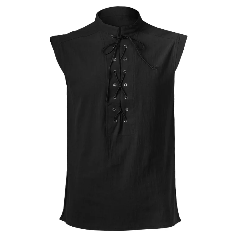 Black Cotton Lace Up Stand Collar Gothic Sleeveless Shirt Vintage Tank Men Medieval Top Halloween Anime Pirate Cosplay Clothes
Black Cotton Lace Up Stand Collar Gothic Sleeveless Shirt Vintage Tank Men Medieval Top Halloween Anime Pirate Cosplay Clothes