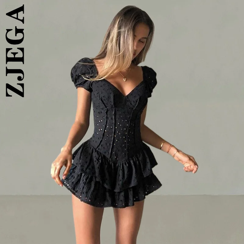 

Модное женское платье Zjega с V-образным вырезом и оборками, плиссированное платье, универсальное праздничное платье, эластичное облегающее ж...