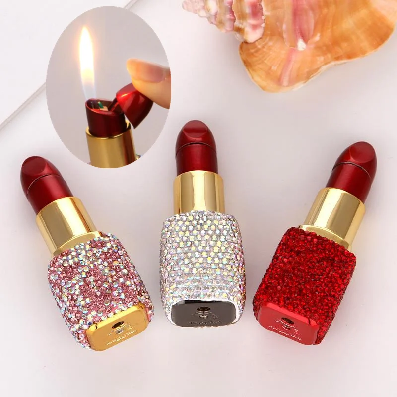 Creative Lipstick Shape Ladies Lighter Handmade Color Rhinestone Open Flame Cigarette Lighter Cigarette Accessories Small Gifts
Creative Lipstick Shape Ladies Lighter Handmade Color Rhinestone Open Flame Cigarette Lighter Cigarette Accessories Small Gifts