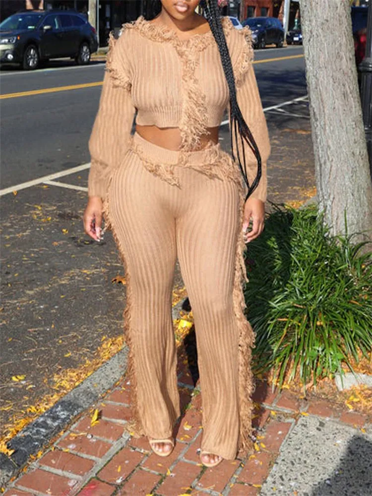 2022 New Ensemble Femme 2 Pièces Fringe Trim Long Sleeve Crop Top & Pants Set Two Piece Sets Womens Outifits Ensemble Femme
2022 New Ensemble Femme 2 Pièces Fringe Trim Long Sleeve Crop Top & Pants Set Two Piece Sets Womens Outifits Ensemble Femme