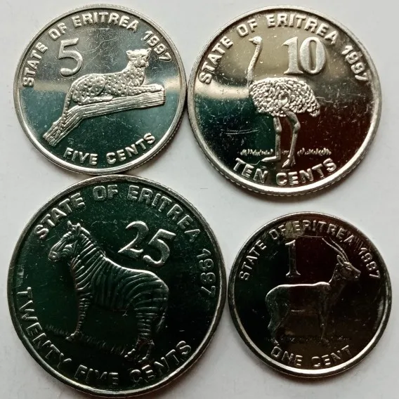 Эритрея, 4 маленькие монеты, новый набор в 1991 году 
Эритрея, 4 маленькие монеты, новый набор в 1991 году