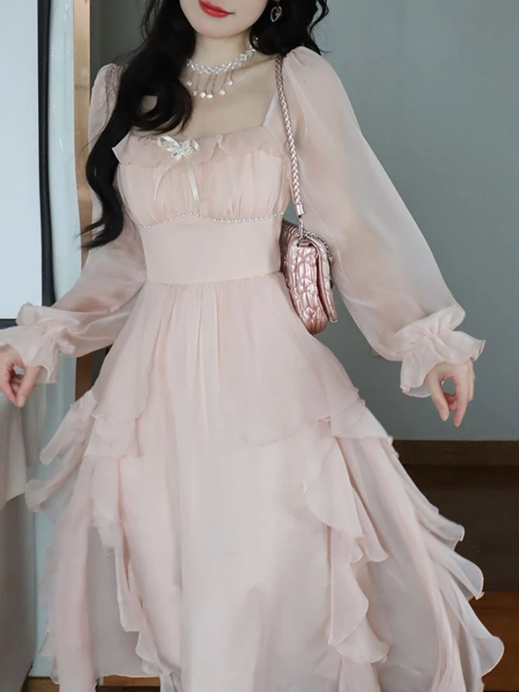 2023 Summer Pink Chiffon Vintage Fairy Dress Women Korean Style Elegant Party Midi Dress Female Court Retro Flare Sleeve Dresses
2023 Summer Pink Chiffon Vintage Fairy Dress Women Korean Style Elegant Party Midi Dress Female Court Retro Flare Sleeve Dresses