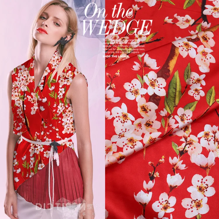 1 Meter Red Floral Natural Silk Fabric Summer Printing Elastic 19 Mm Mulberry Satin Dress 
1 Meter Red Floral Natural Silk Fabric Summer Printing Elastic 19 Mm Mulberry Satin Dress