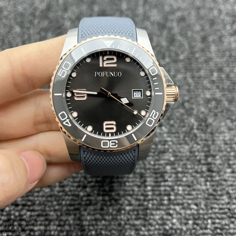 41mm Men's Mechanical Ceramic Bezel Sapphire Glass Grey Dial Luminous Water Resistant Rubber strap Miyota 8215 Movement
41mm Men's Mechanical Ceramic Bezel Sapphire Glass Grey Dial Luminous Water Resistant Rubber strap Miyota 8215 Movement