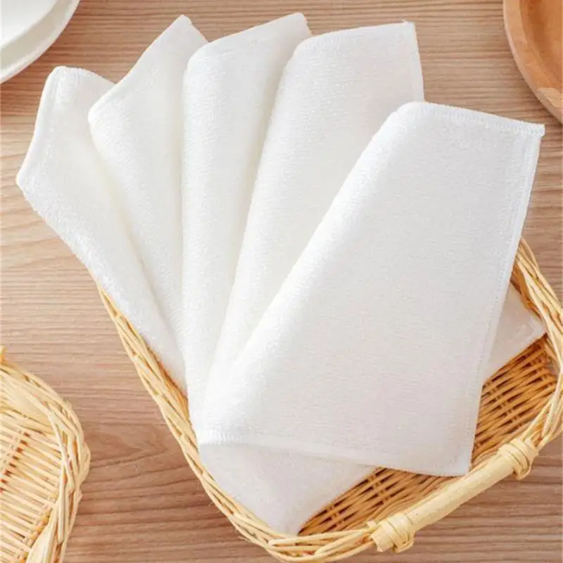 

Fiber Cleaning Cloth Natural Bamboo Thickened White Dish Towel Easy To Clean Bathroom Rags Dishcloth Kitchen Scouring Pad