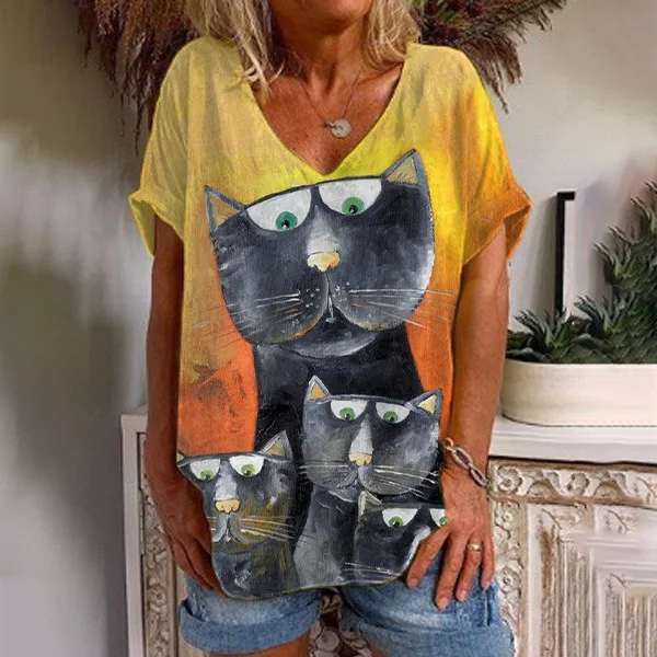 Cute Cat Colorful Patter Fashion T-shirt 3D Print T-shirt V-Neck Vintage Summer T Shirts Oversized Short Sleeves Girls Clothing
Cute Cat Colorful Patter Fashion T-shirt 3D Print T-shirt V-Neck Vintage Summer T Shirts Oversized Short Sleeves Girls Clothing