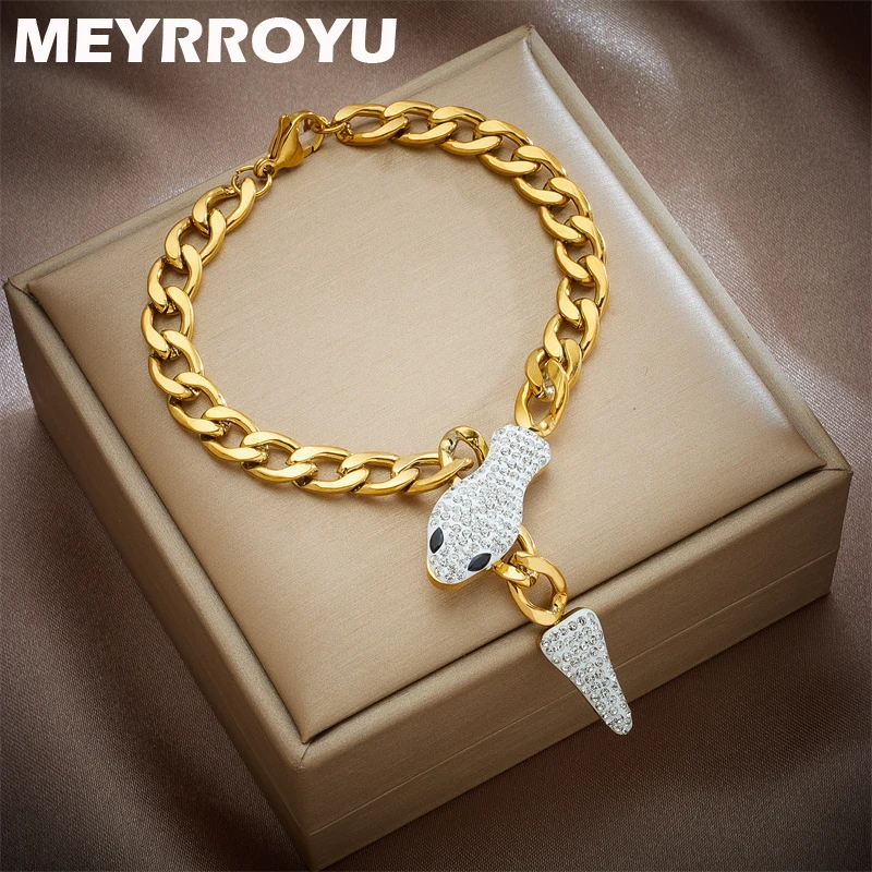 

MEYRROYU 316 Stainless Steel Vintage Punk Snake Zircon Link Chain Bracelet For Women Men Bangles Retro Jewelry Party Gift Bijoux