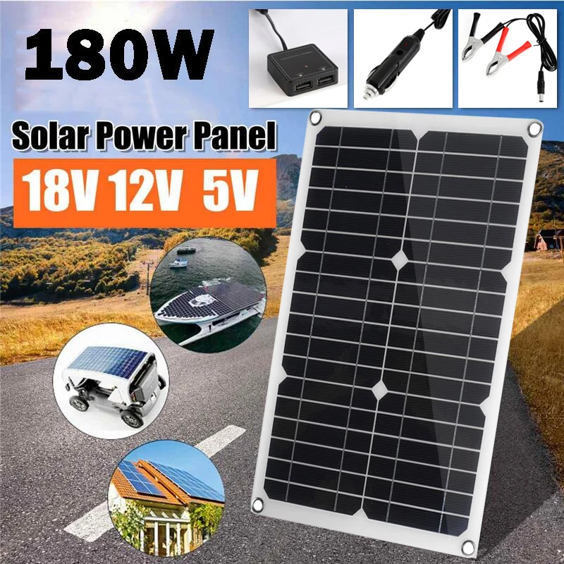 2 USB Port 180W Solar Panel Multifunctional Portable Charger Kits Solar Charging Board Waterproof Solar Panel USB Charger
2 USB Port 180W Solar Panel Multifunctional Portable Charger Kits Solar Charging Board Waterproof Solar Panel USB Charger