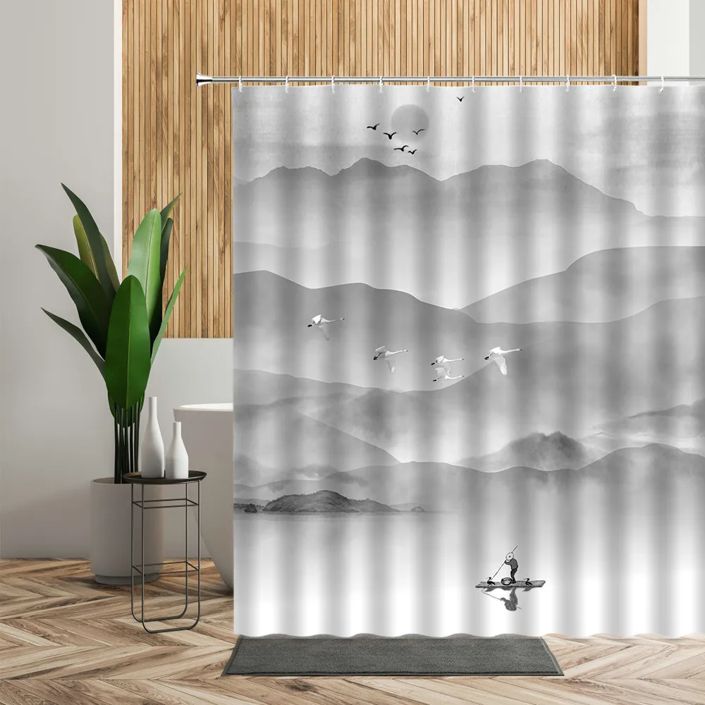 Chinese ink landscape shower curtain forest mountain abstract bathroom decoration polyester fabric shower curtain with hook
Chinese ink landscape shower curtain forest mountain abstract bathroom decoration polyester fabric shower curtain with hook