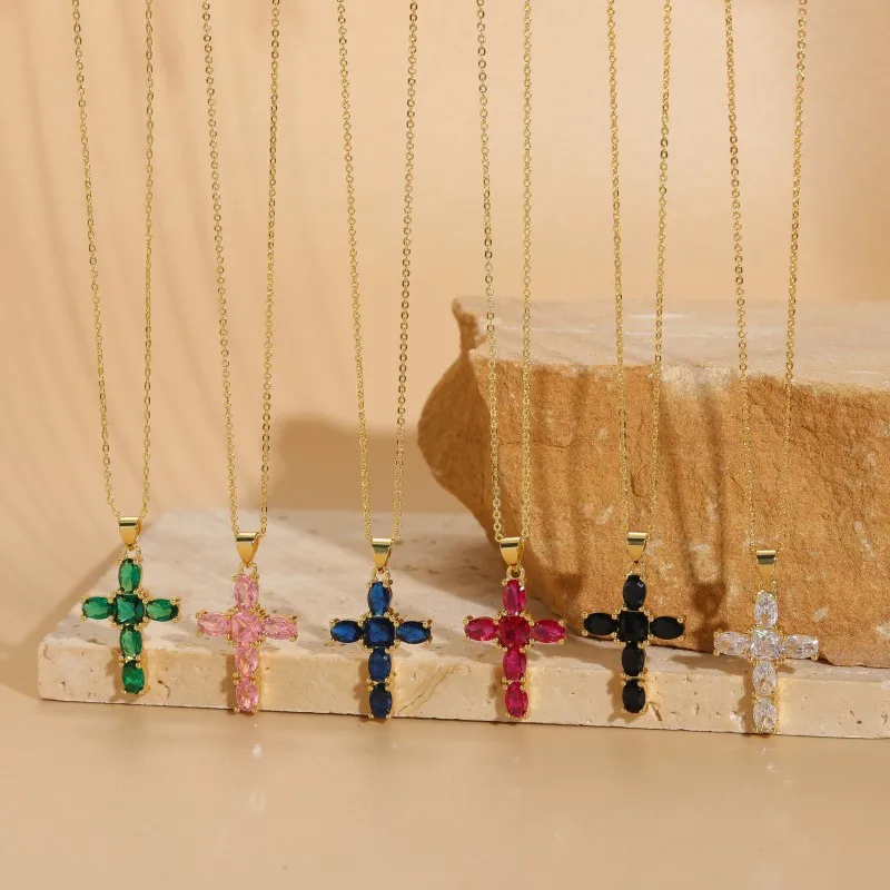 2023 New Fashion Women Regilious Colorful Zircon Splicing Cross Pendant Clavicle Chain Necklace Ins Simple Necklace Jewerly
2023 New Fashion Women Regilious Colorful Zircon Splicing Cross Pendant Clavicle Chain Necklace Ins Simple Necklace Jewerly