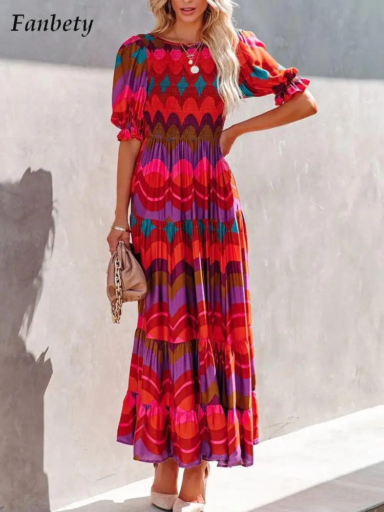 Women Elegant Pattern Print Party Dress 2022 Summer Office Fashion O-Neck Long Dress Ladies Casual Puff Short Sleeve Beach Dress
Women Elegant Pattern Print Party Dress 2022 Summer Office Fashion O-Neck Long Dress Ladies Casual Puff Short Sleeve Beach Dress