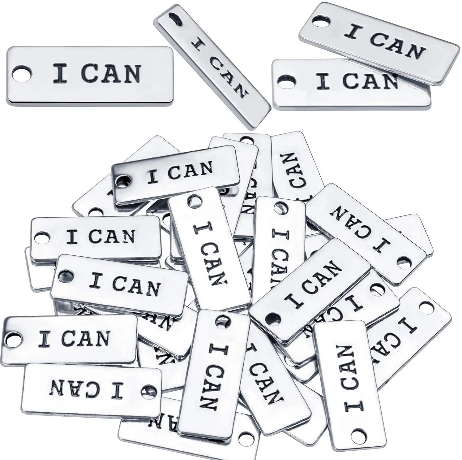 30pcs Antique Silver Message Charms Inspirational Lettering Pendants for DIY Jewelry Making Craft Decoration,24 x 10mm (i can)
30pcs Antique Silver Message Charms Inspirational Lettering Pendants for DIY Jewelry Making Craft Decoration,24 x 10mm (i can)