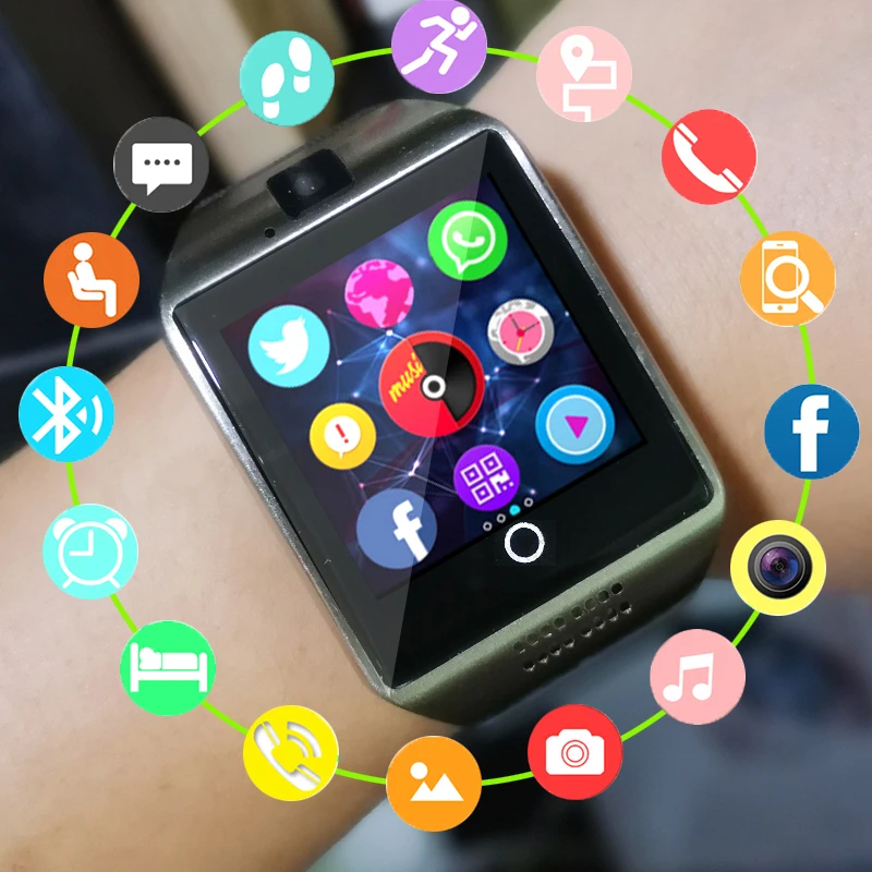 Смарт-часы Q18 Bluetooth Сенсорный экран Поддержка камеры музыка Sim-карта звонки спорт