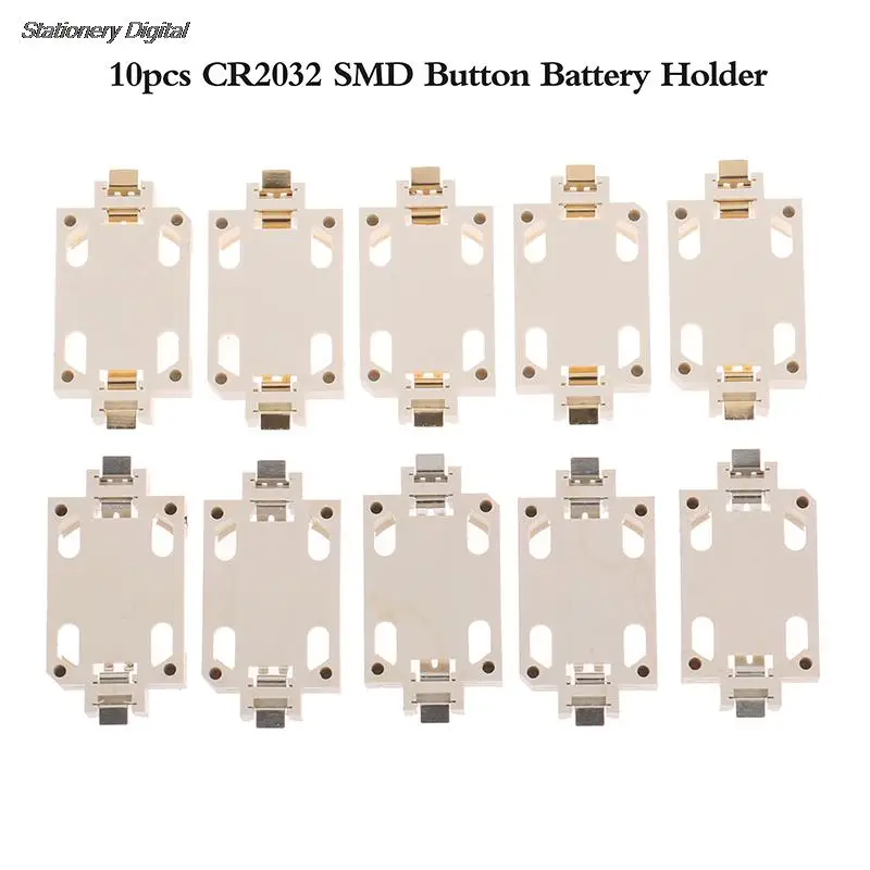 

10Pcs White Housing Gold-Plated Tin-Plated Button Battery Holder For CR2032 Cr2025 Bs-6 SMD Button Battery Holder Socket Cases