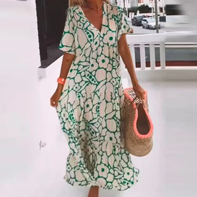 2023 Fashion Women Print Short Sleeve Long Dress Elegant Casual Holiday Beach A Line Dress Summer Female V-Neck Maxi Party Dress
2023 Fashion Women Print Short Sleeve Long Dress Elegant Casual Holiday Beach A Line Dress Summer Female V-Neck Maxi Party Dress