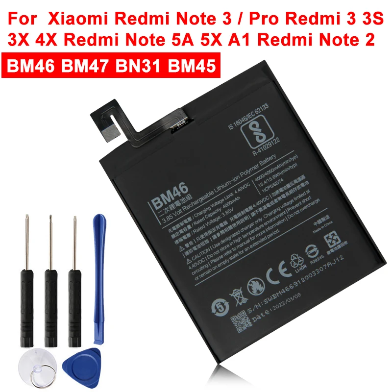BM46 Replacement Phone Battery For Xiaomi Redmi Note 3 Note 3 Pro Redmi 3 3S 3X 4X 3 pro Note 2 Note 5A Mi 5X Mi A1 BN31 BM45
BM46 Replacement Phone Battery For Xiaomi Redmi Note 3 Note 3 Pro Redmi 3 3S 3X 4X 3 pro Note 2 Note 5A Mi 5X Mi A1 BN31 BM45