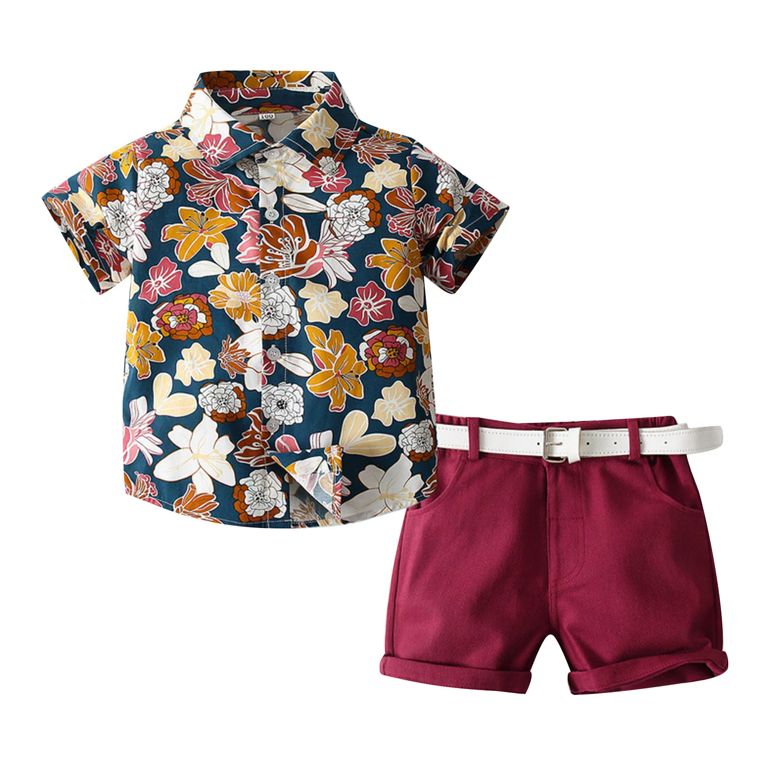 Baby Short Sleeve Shirt + Shorts, Floral Print Adjustable Belt Tropical Seaside Casual Style Summer Clothing
Baby Short Sleeve Shirt + Shorts, Floral Print Adjustable Belt Tropical Seaside Casual Style Summer Clothing