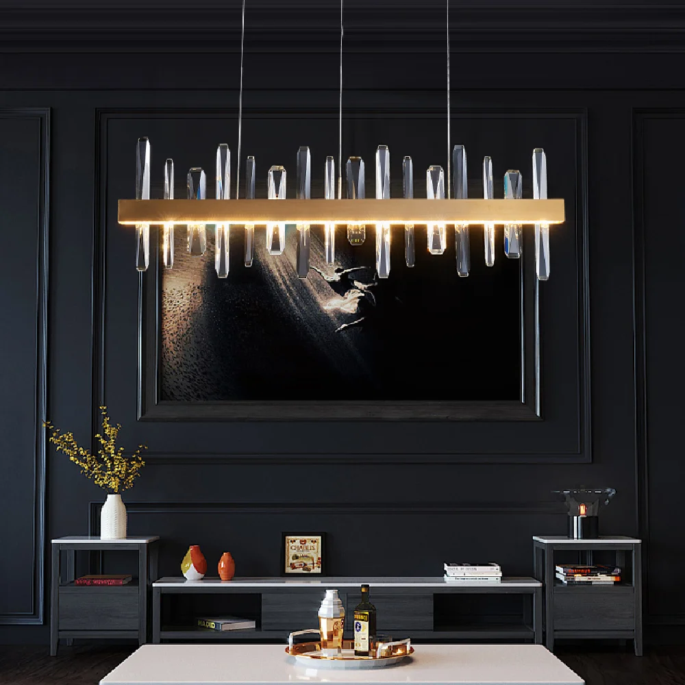 

Modern Dining Room Led Dimmable Pendant Lights Lustre Gold Metall K9 Crystal Led Suspend Lamp Adjustable Hanging Lamp Fixtures