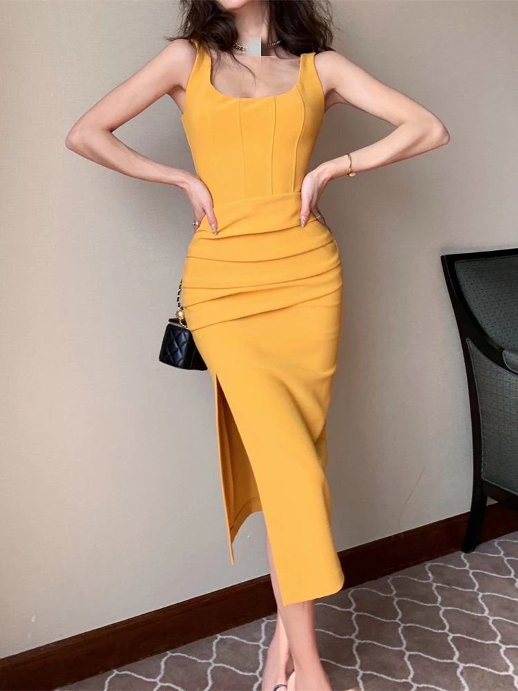 New Women Soild Spaghetti Strap Bodycon Dress Female Backless Split Sexy Clothing Elegant Club Vestdios
New Women Soild Spaghetti Strap Bodycon Dress Female Backless Split Sexy Clothing Elegant Club Vestdios