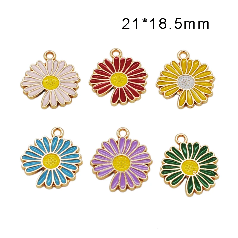 

20pcs/lot Fashion KC Gold Tone Daisy Sun Flower Shape Enamel Charms Zinc Alloy Earring Bracelet Charms For Jewelry Making