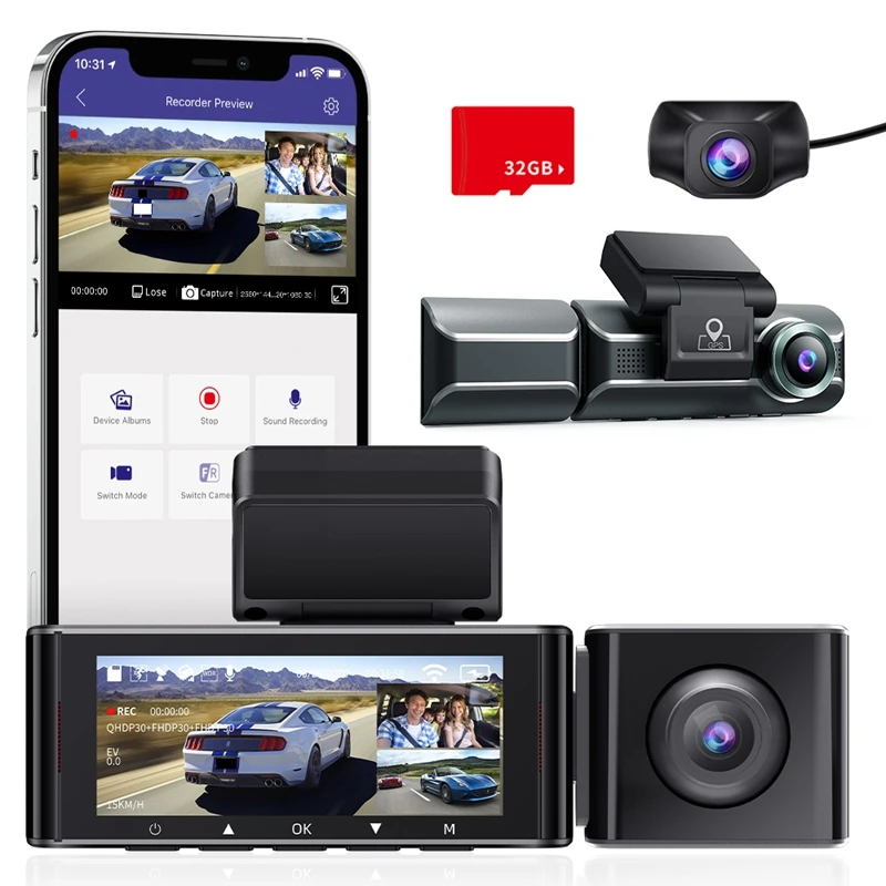 3 Channel Dash Cam, Front Inside Rear 3 Way Car Dash Camera, 4K+1080P Dual Channel, With GPS, Wifi, IR Night Vision
3 Channel Dash Cam, Front Inside Rear 3 Way Car Dash Camera, 4K+1080P Dual Channel, With GPS, Wifi, IR Night Vision