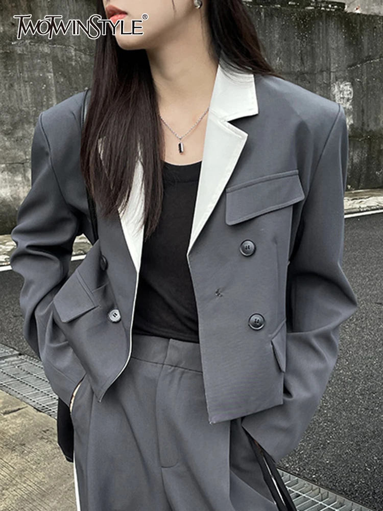 TWOTWINSTYLE Colorblock Patchwork Pockets Blazers Female Notched Collar Long Sleeve Short Coats Female Clothing Fashion Vintage
TWOTWINSTYLE Colorblock Patchwork Pockets Blazers Female Notched Collar Long Sleeve Short Coats Female Clothing Fashion Vintage