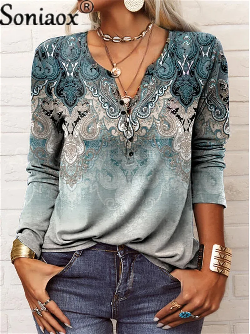 2023 Vintage Geometric U-Neck Button T-Shirt Women Autumn Elegant Comfortable Long Sleeve Tops Female Loose Commute Tees New
2023 Vintage Geometric U-Neck Button T-Shirt Women Autumn Elegant Comfortable Long Sleeve Tops Female Loose Commute Tees New